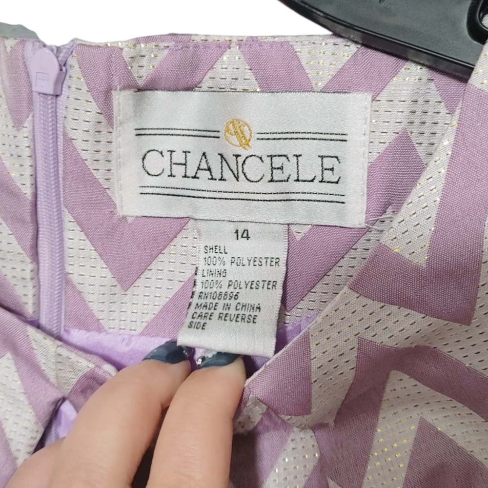 Chancele Pastel Purple Chevron Striped Short Sleeve Church Dress Women's Size 14 - Picture 6 of 7